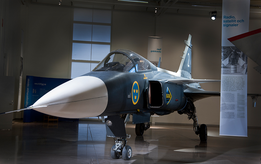 Ett stridsflygplan av modell Saab 39 Gripen.