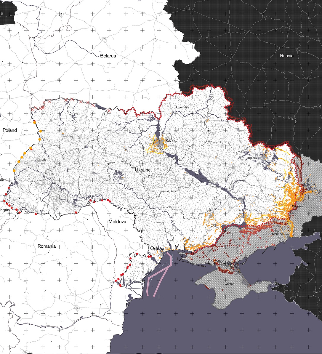 Karta d&auml;r Ukraina &auml;r markerat, men man ser &auml;ven grannarna, Moldavien, Rum&auml;nien, Polen och Belarus.